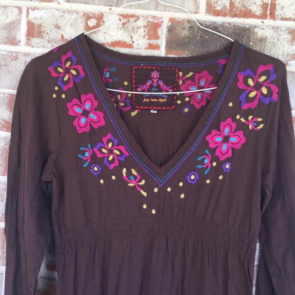 Johnny Was Embroidered Peacock Smocked Boho Dress - Picture 3 of 16